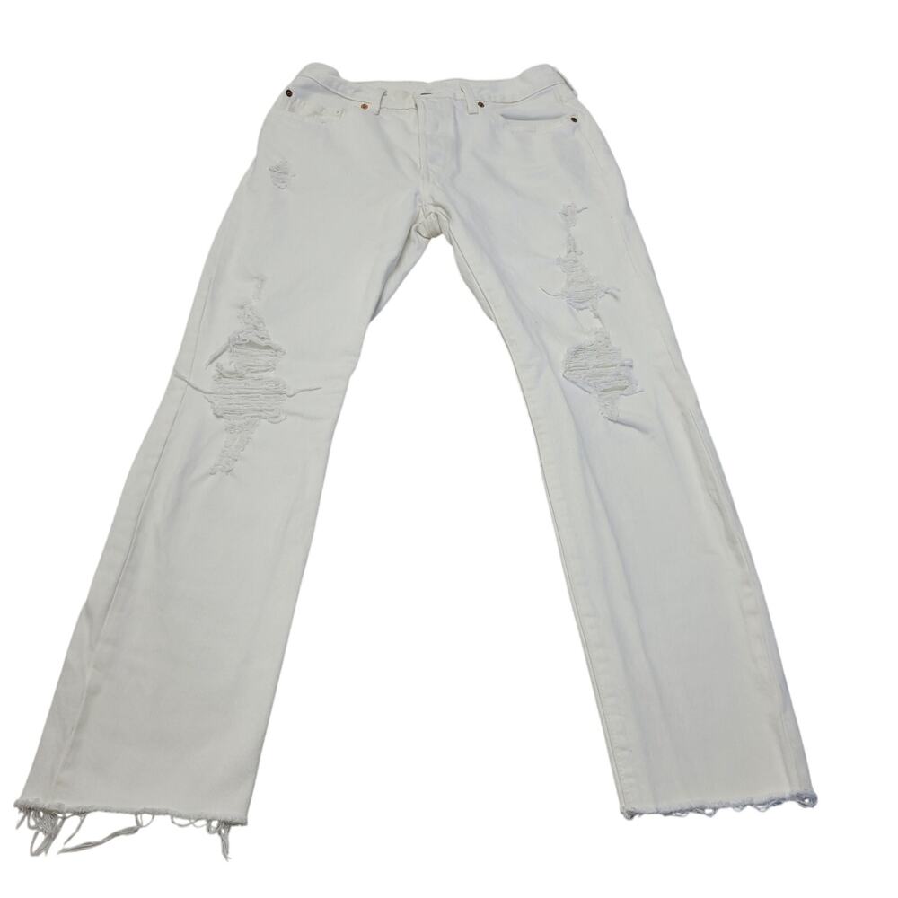 Levi's white 501 ripped distressed jeans straight leg button fly retro 30